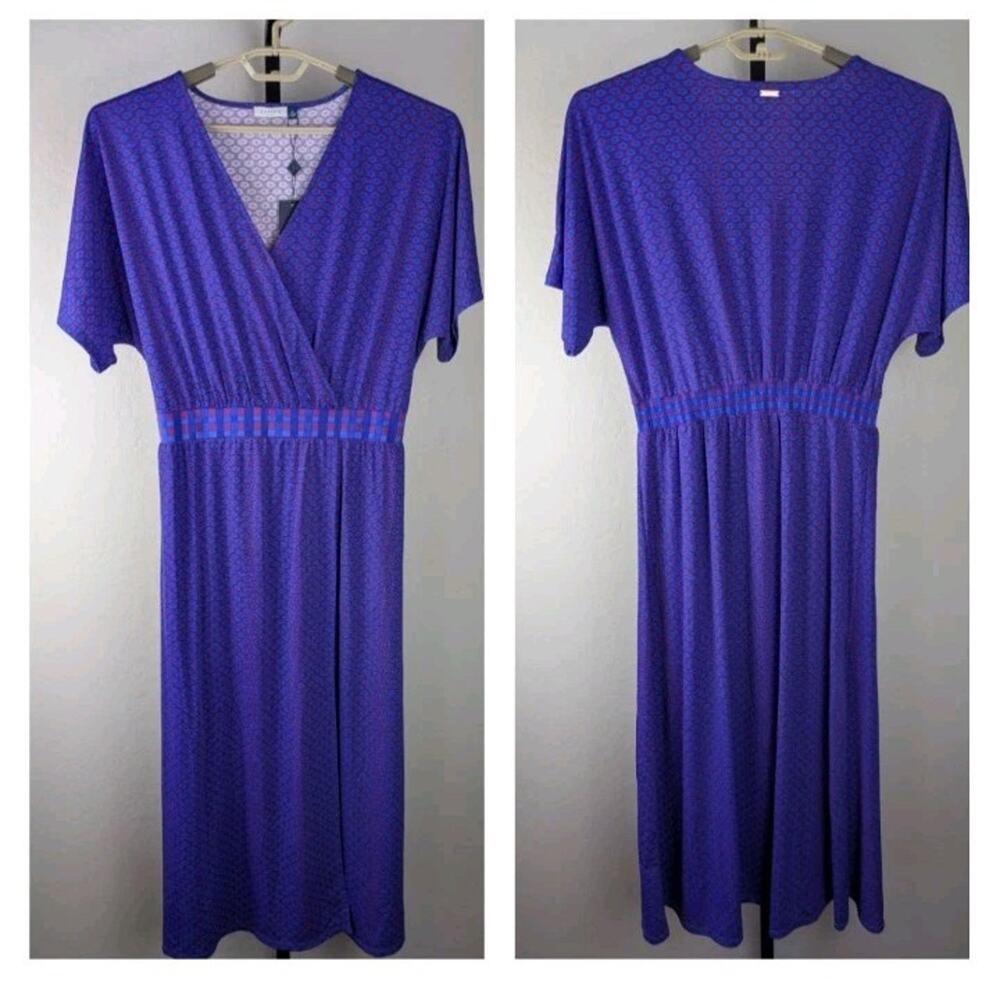 Cabana Life Bar Harbor UPF 50+ Short Sleeve Maxi Dress blue pink print
